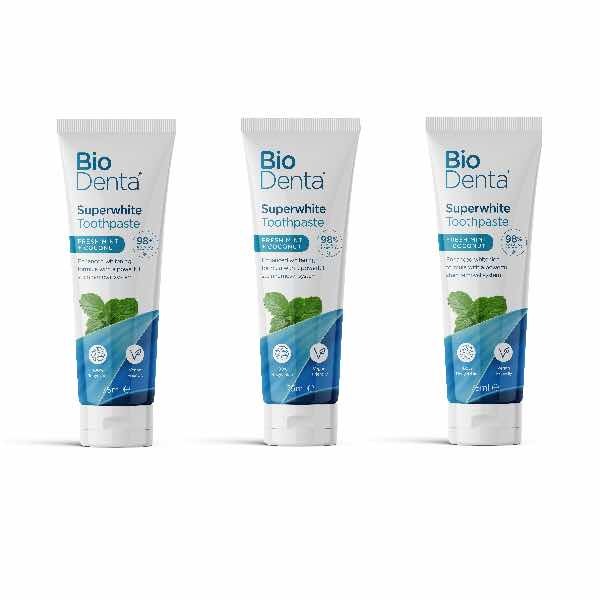 BioDenta Dentifricio Sbiancante Naturale SUPERWHITE Vegano - Confezione da 3