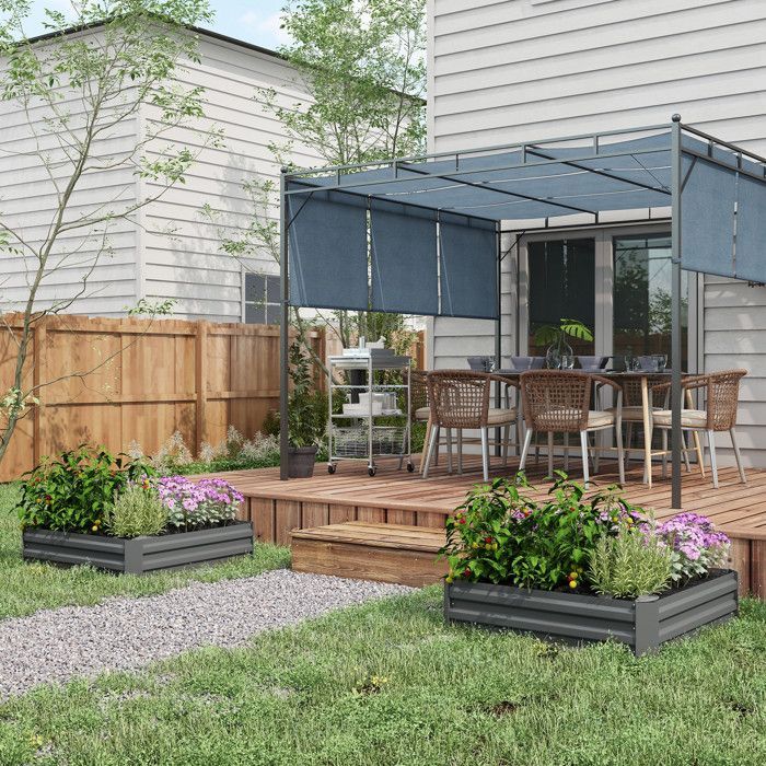 Lot de 2 carré potager de jardin - Outsunny - tôle d'acier ondulée - 100 x 100 x 30 cm - gris foncé