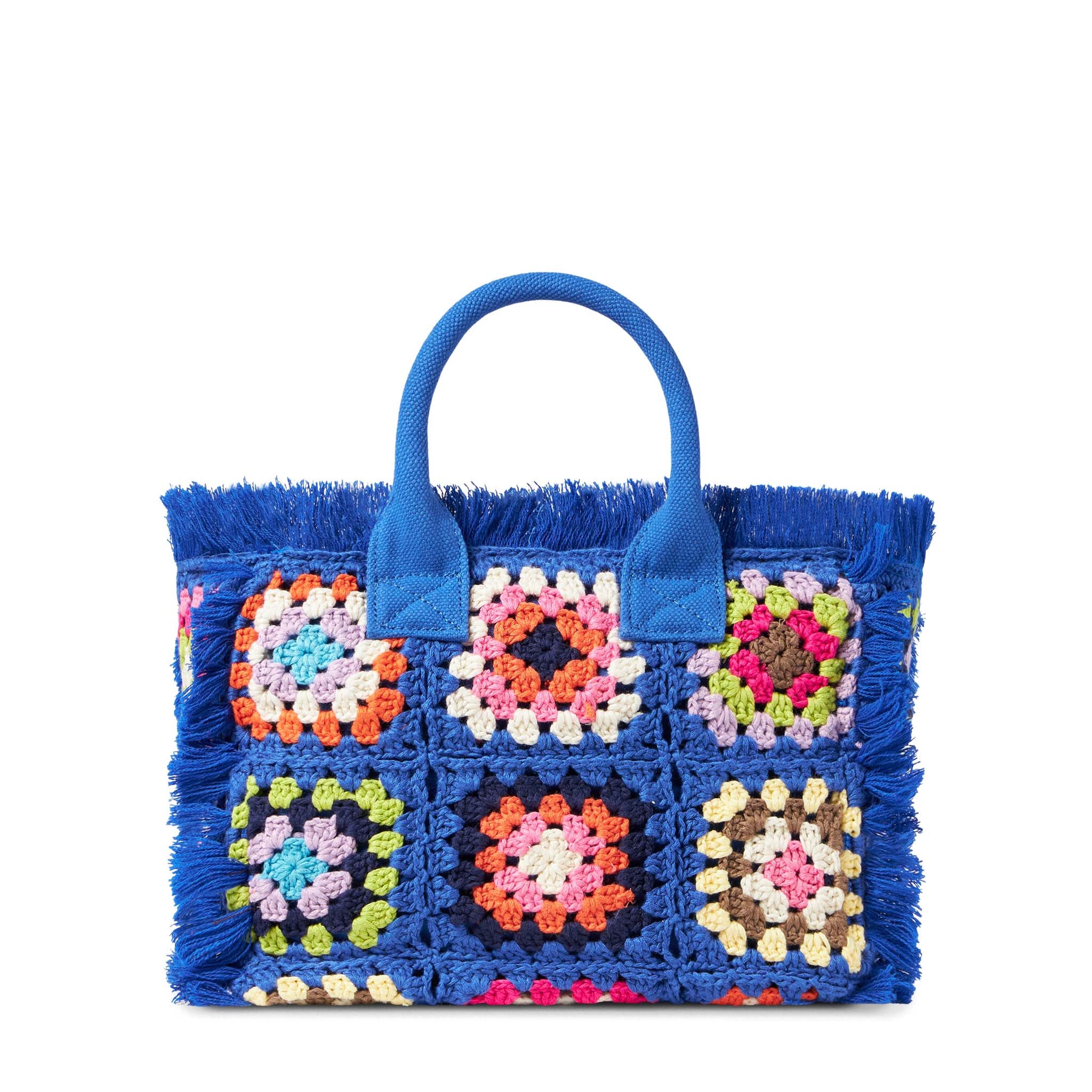 Colette Blue Crochet Handbag with Saint Barth Logo | Metal Zip Flap & Inside Zip Pocket | 26 x 14 x 23 cm | 100% Cotton | MC2 Saint Barth