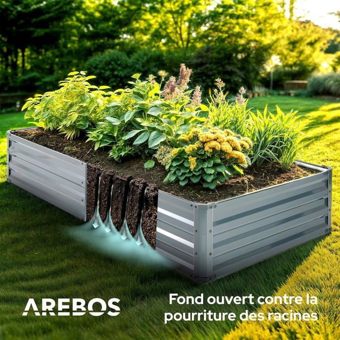 AREBOS Bacs surélevés en métal, set de 2 bacs 180x90x30 cm Bac de jardin en acier galvanisé