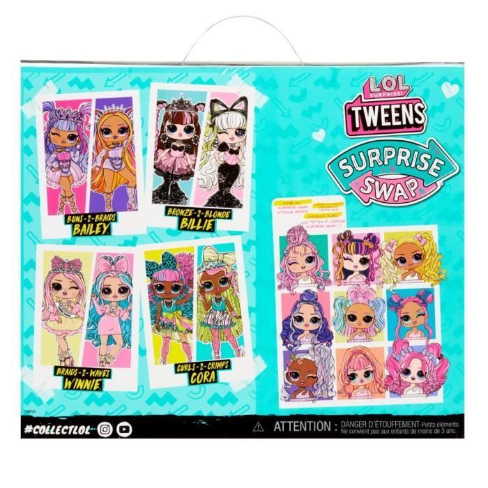 L.O.L. Surprise Tweens Surprise Swap Fashion Doll - Curls-2- Crimps Cora - 1 poupée Tweens 17cm, 1 mini tête à coiffer et des