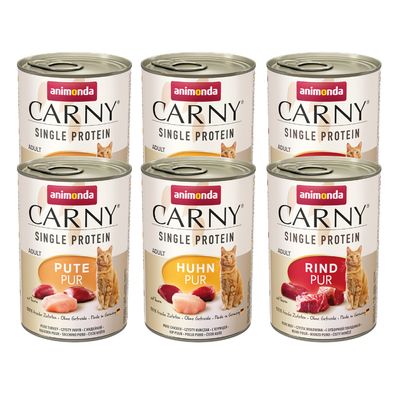 Paquete de prueba para adultos de Animonda Carny Single Protein, 6 x 400 g