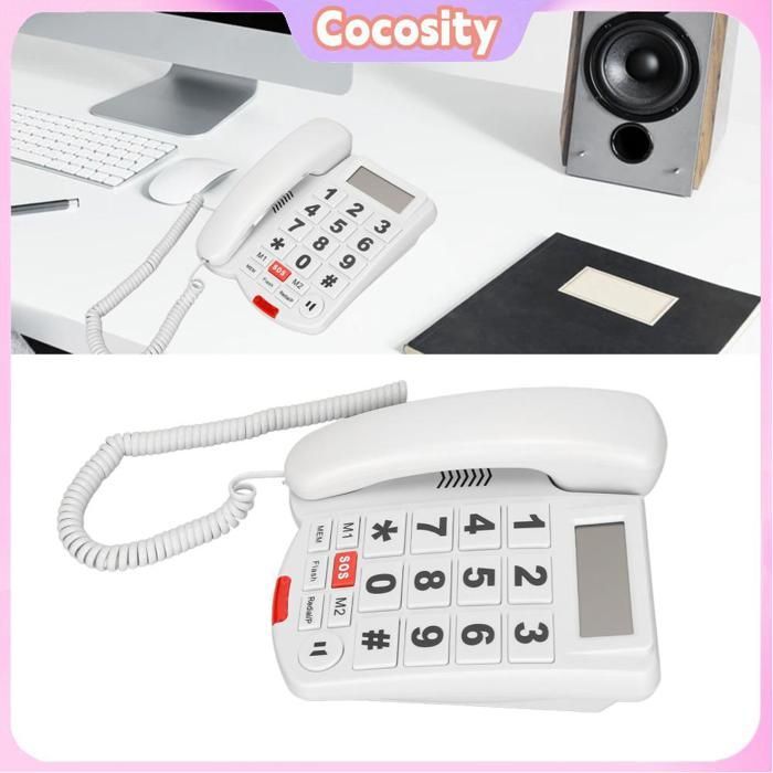 Cocosity Téléphone fixe à gros bouton Téléphone Filaire à Gros Boutons, Mains Libres, Identification de telephonie telephone