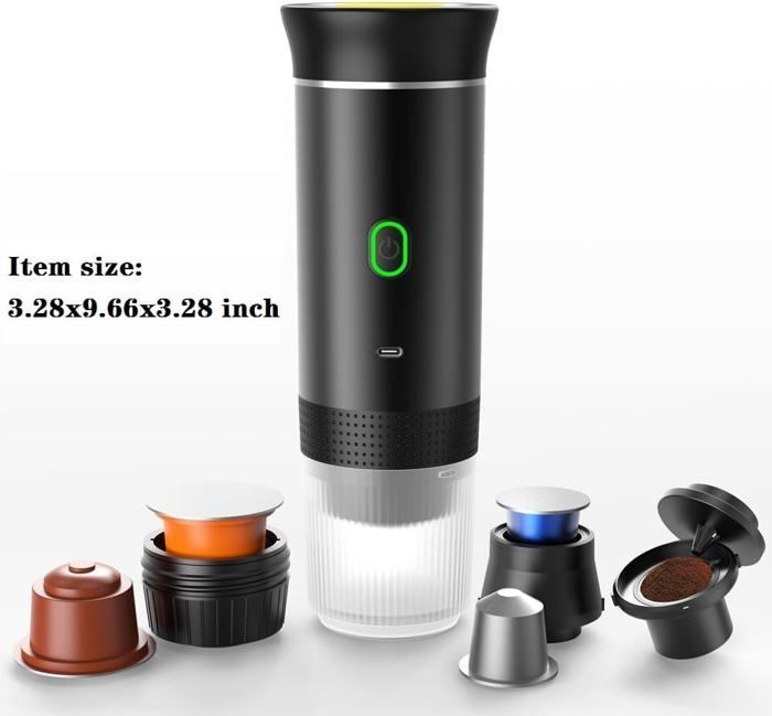 Cafetera eléctrica portátil tipo espresso, 3 en 1, para cápsulas y café molido, compatible con cápsulas Nespresso Original.