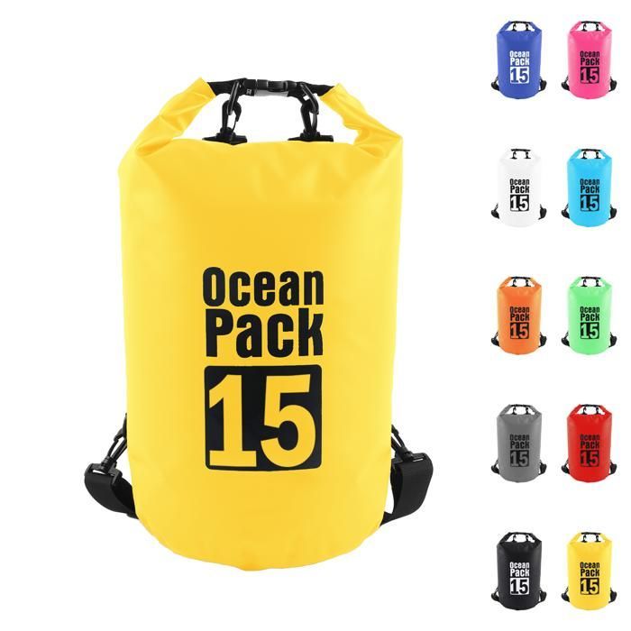 15L Sac étanche Polyvalent, 2L/5L/10L/15L/20L/30L Jaune Waterproof Dry Bag avec Longue Bandoulière Réglable Sac à Dos Imperméable