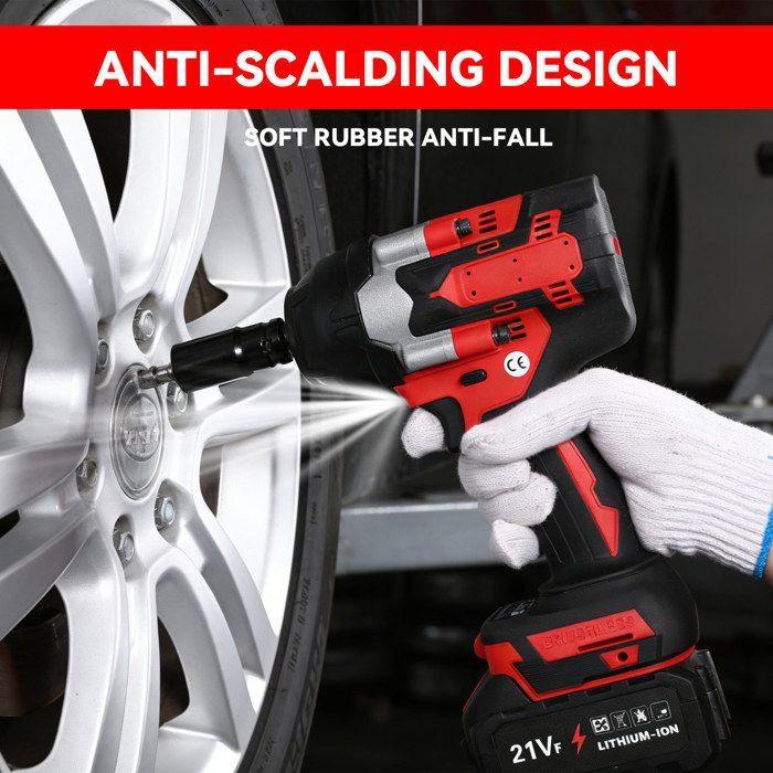 Llave de impacto inalámbrica de 21 V, destornillador de impacto eléctrico de 1800 Nm, 7200 RPM, con luz LED, 2 baterías para el hogar, el coche y el bricolaje.