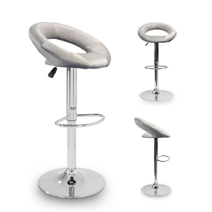 Taburete de bar Aga Grey, altura regulable, asiento acolchado, respaldo en forma de anillo, MR2043