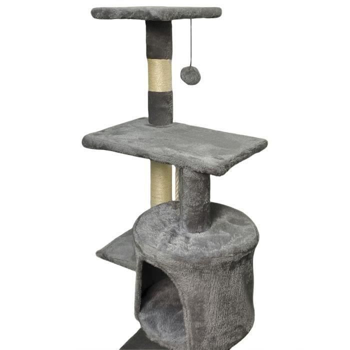 PALOMA Donkergrijze Krabpaal 40 x 40 x 114 cm - 3 platforms, 1 touw, 1 schuilplaats, krabpalen