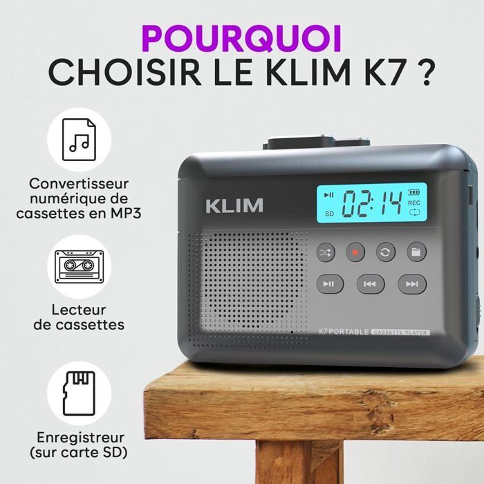 Cassette Player K7 - Lecteur Cassette Audio - Convertisseur Audio en MP3 - Microphone et Haut-Parleur intégrés - Carte SD 16GB