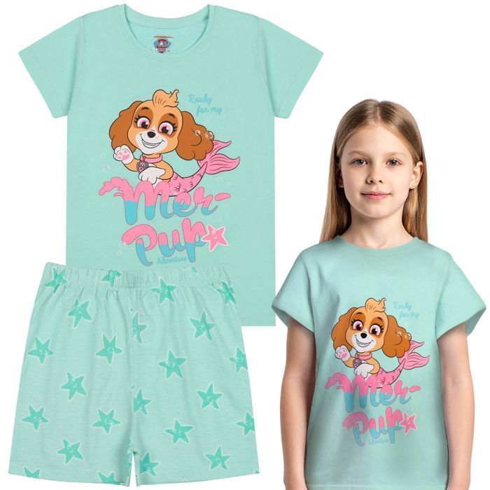 Conjunto de pijama de dos piezas de algodón de Skye de Paw Patrol para niñas, perfecto para el verano, con mangas cortas, 100 % algodón, 104 cm