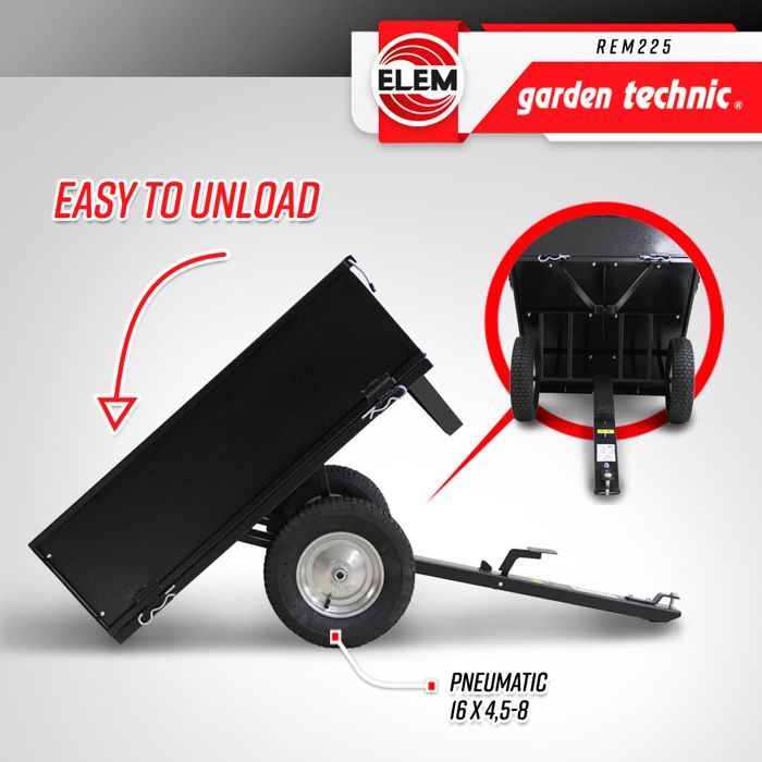 Trailer for lawn tractor with tipping bed - max load 225kg.