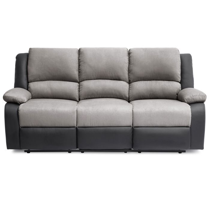 Sofá reclinável LEO de 3 lugares em microfibra e couro sintético - Cinza e preto - L193 x P93 x A96cm - LOUNGITUDE
