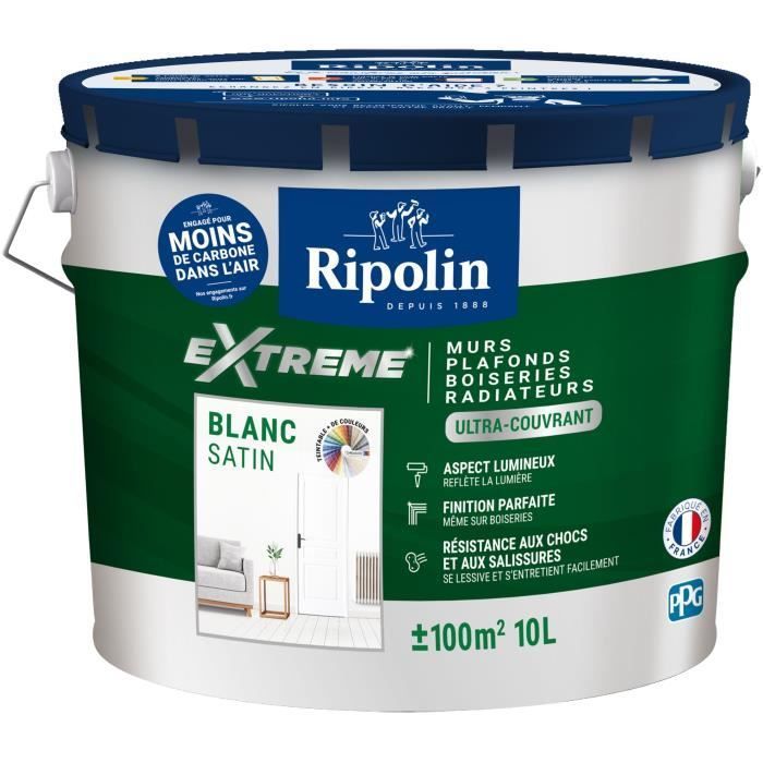 Pintura para paredes y techos Ripolin 10L, color blanco satinado, de una sola capa.
