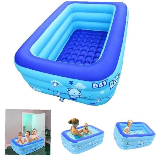Kiddie Pool Pools Portables Pour Enfants, Baignoire gonflable Solide Baignoire Piscine rectangulaire facile à assembler, bleu