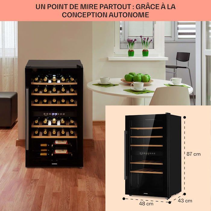 Wine cellar - Klarstein Barossa 29 Duo - 29 bottles - 80 L - 2 zones - 5 to 22 °C - LED - Black