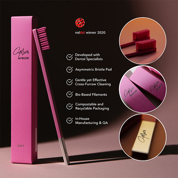 APRIORI Bubblegum růžovo-stříbrný měkký zubní kartáček