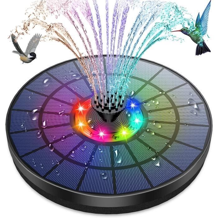 Fuente solar exterior AMZtime con cascada LED de colores, 5,5 W - 7 boquillas, bomba solar para estanques.