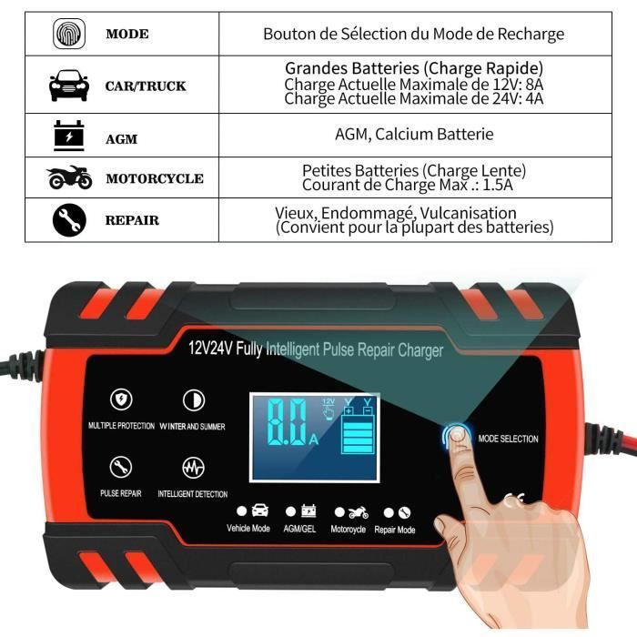 Chargeur de Batterie - MINGMEI - 8A 12V/24V - Intelligent - 3 Étapes - Réparation Automatique