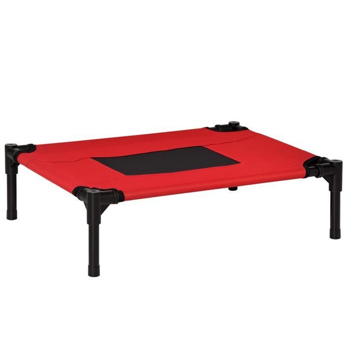 Cama elevada para perros PawHut - Cama para mascotas de textileno Oxford microperforado - Estructura de metal Oxford - 61x46x18cm - Rojo/Negro