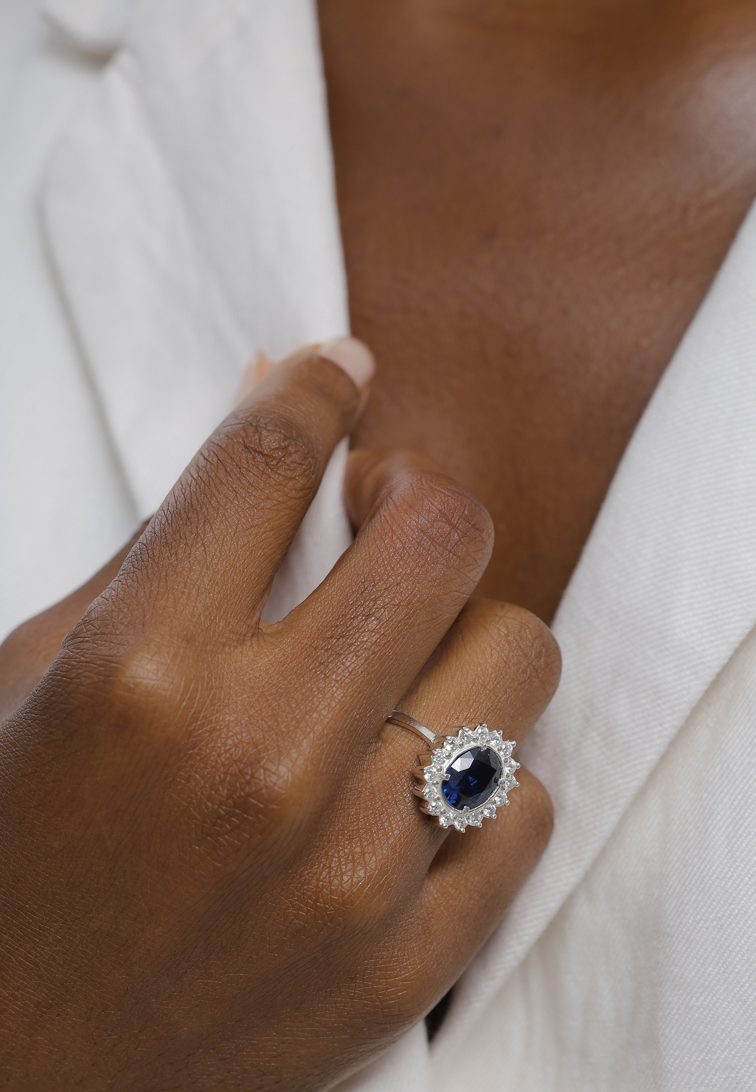 Elli Femmes Cocktail Royal avec Saphir Synthétique et Zirconium en Argent Sterling 925