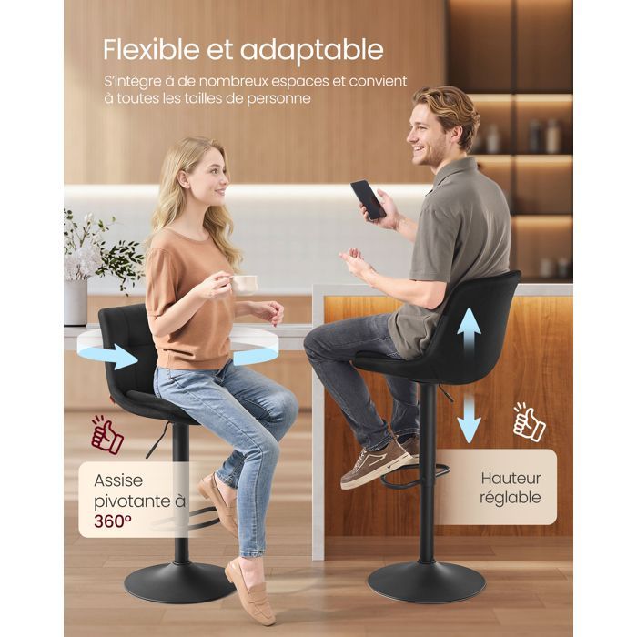 Bar stools - VASAGLE - Set of 4 - Velvet - Swivel - Adjustable - Ink Black
