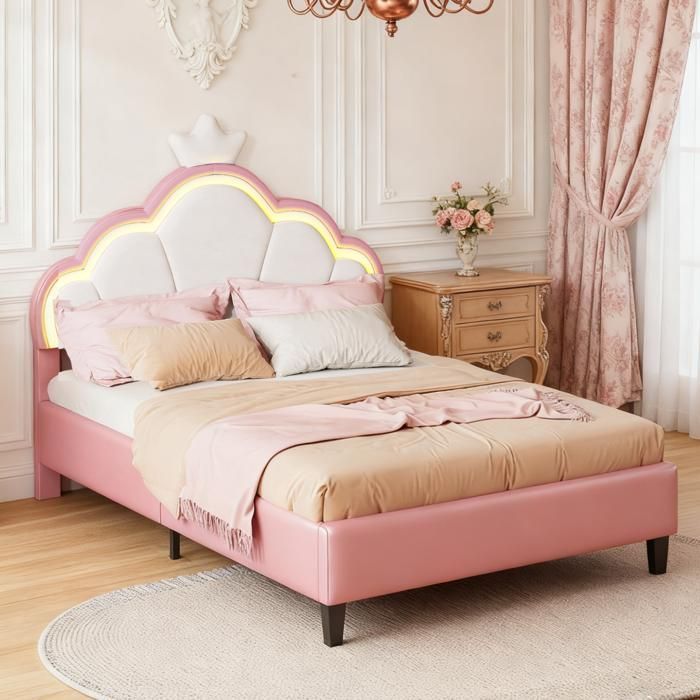 Cama infantil - EIFSON - Cama princesa - 90x200cm - LED - Flanela - Rosa