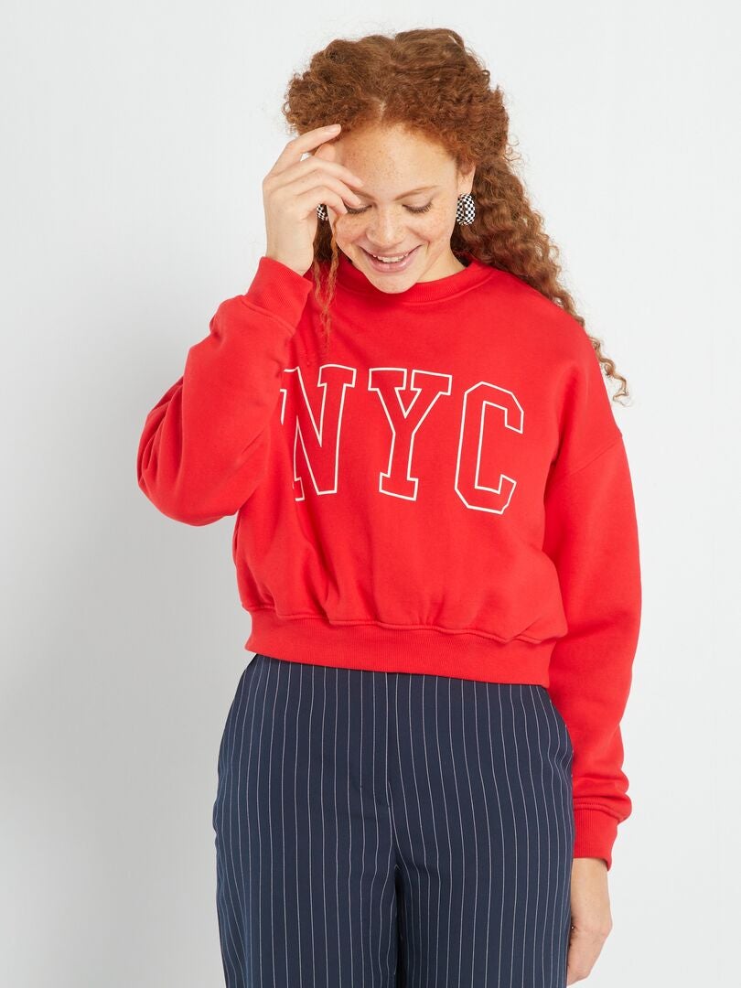'New York' sweatshirt met ronde hals - ROOD