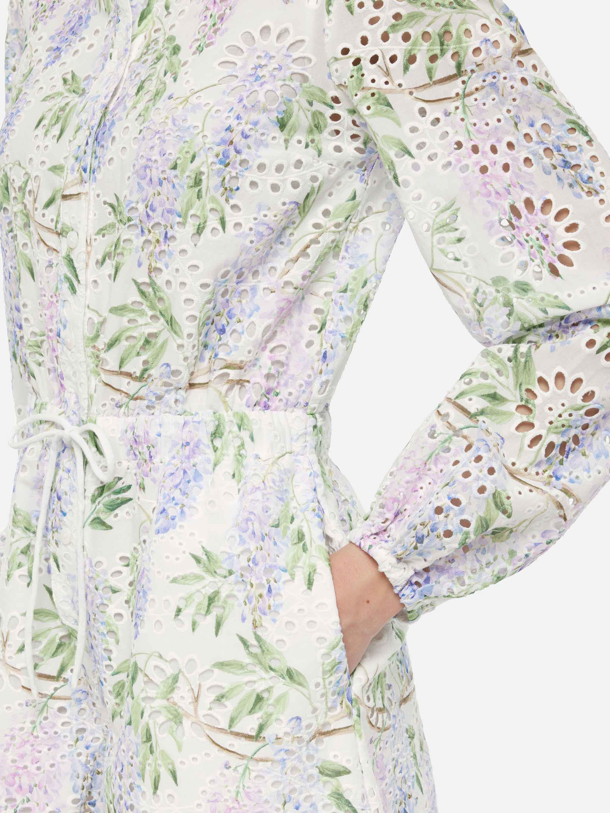 Julian korte jumpsuit van Sangallo kant en katoen met bloemenprint.