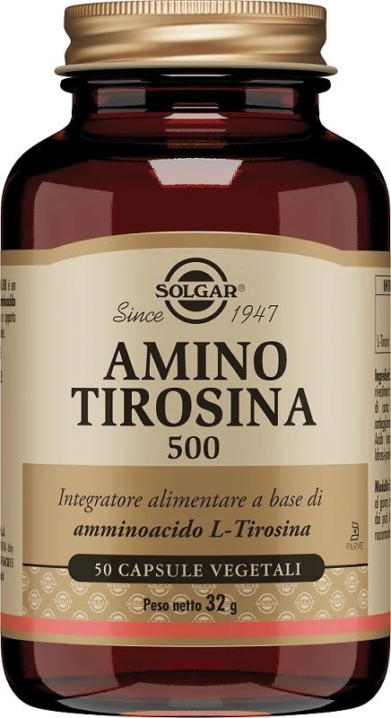 SOLGAR Amino Tyrosine 500 50 plantaardige capsules Synthese van schildklierhormonen