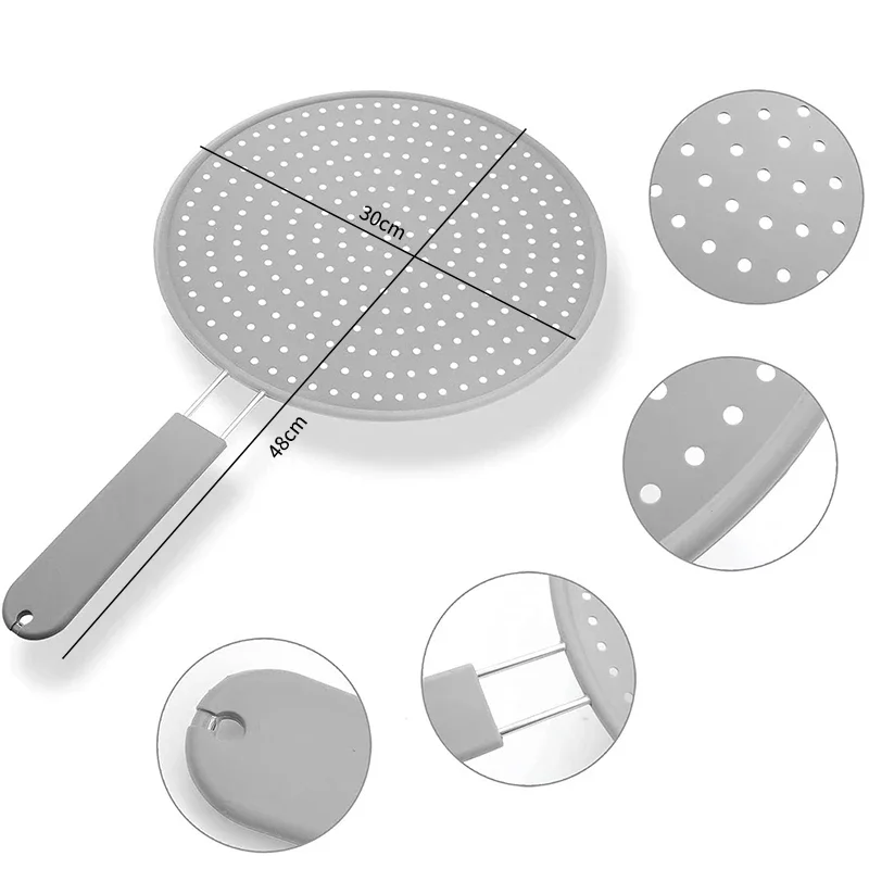 Pare-éclaboussures de cuisine en silicone avec poignée, résistant à la chaleur, protection anti-éclaboussures d'huile, couvercle d'égouttoir, couvercle de poêle à frire