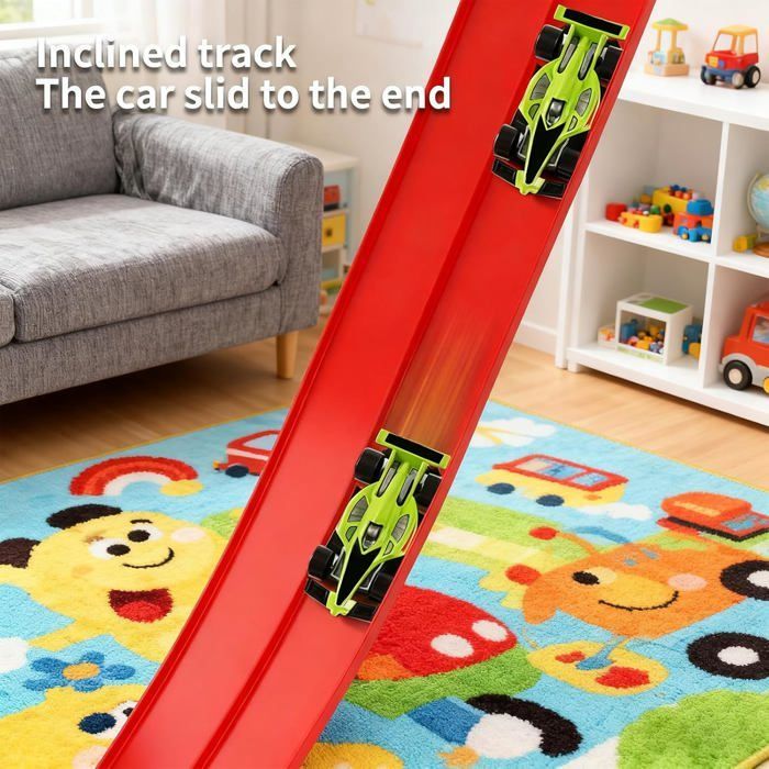 5M Flexible Kids Car Track, Inertia Racing Track with 4 Cars & 12 Suction Cups, Racing Game for Children 3+