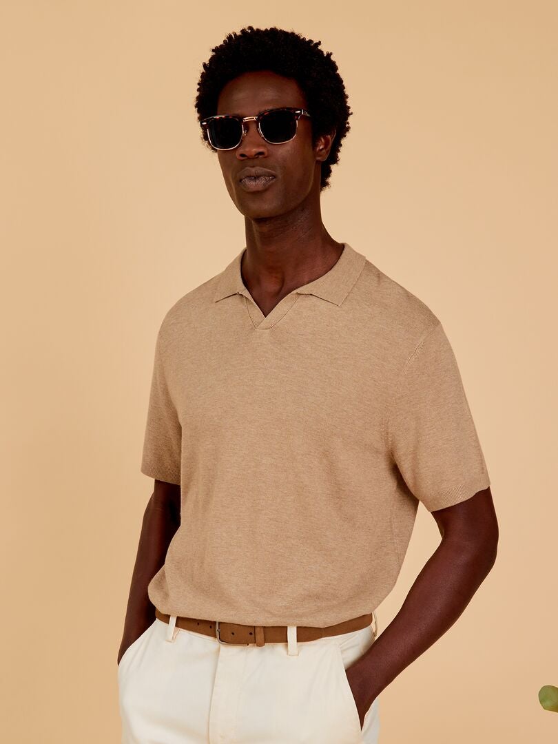 Gebreid poloshirt met korte mouwen - beige