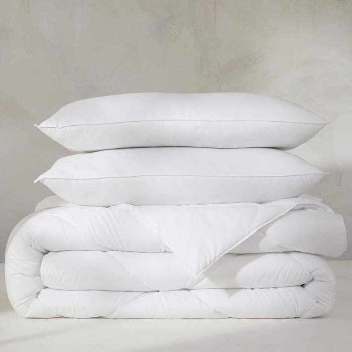 Juego de 3 piezas: 1 funda nórdica blanca (220 x 240 cm, doble cara) + 2 almohadas (50 x 70 cm), 450 g/m², Hecho en Francia