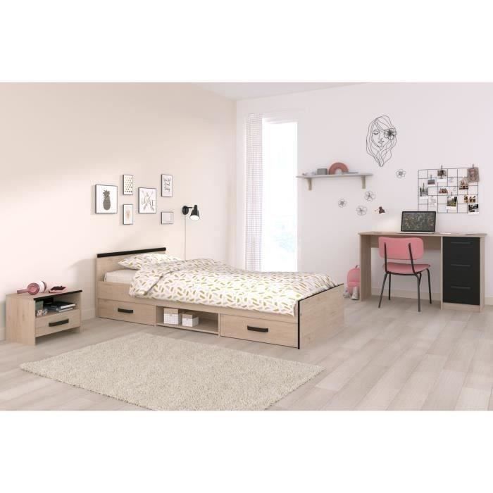 ZODIAC 3-piece children's bedroom set - Bed + bedside table + desk - Oak/black decor - PARISOT
