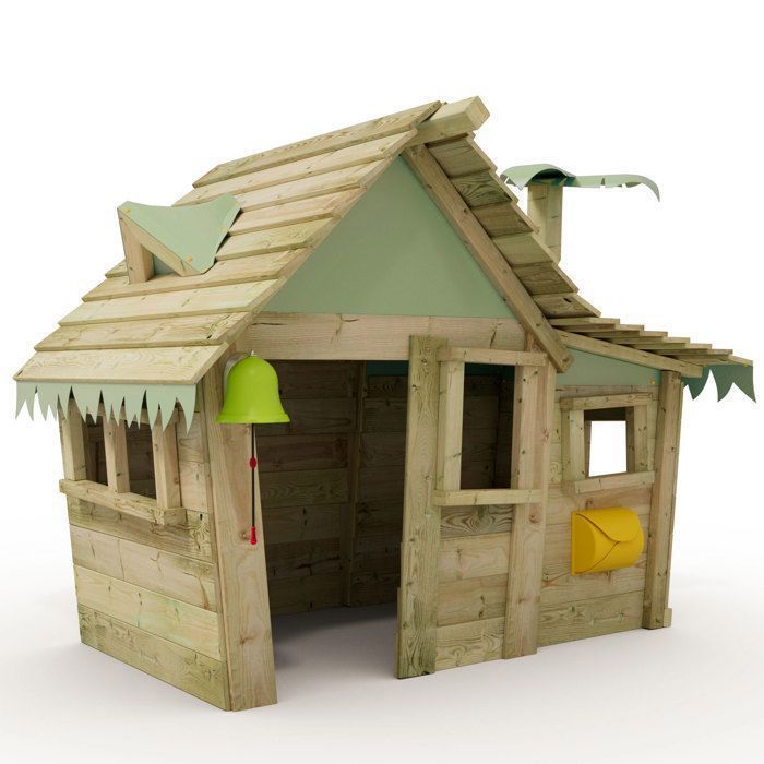 WICKEY Casita pastel green wooden playhouse for children with wooden roof and 4 windows