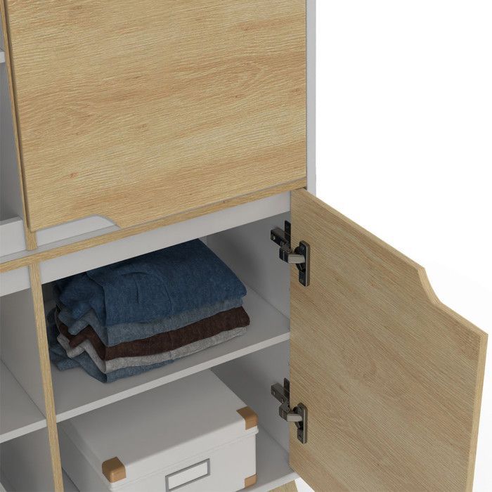Mueble de almacenamiento IDMARKET HELSINKI de 4 puertas, estilo escandinavo, blanco y madera.