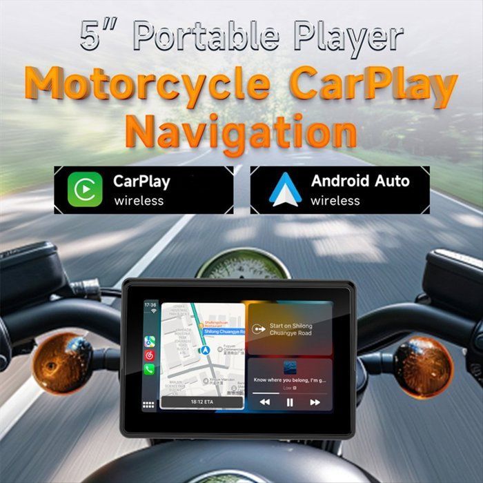 CarPlay inalámbrico portátil para motocicletas y pantalla Android Auto, sistema de navegación para motocicletas, reproductor MP5 con pantalla táctil de 5 pulgadas