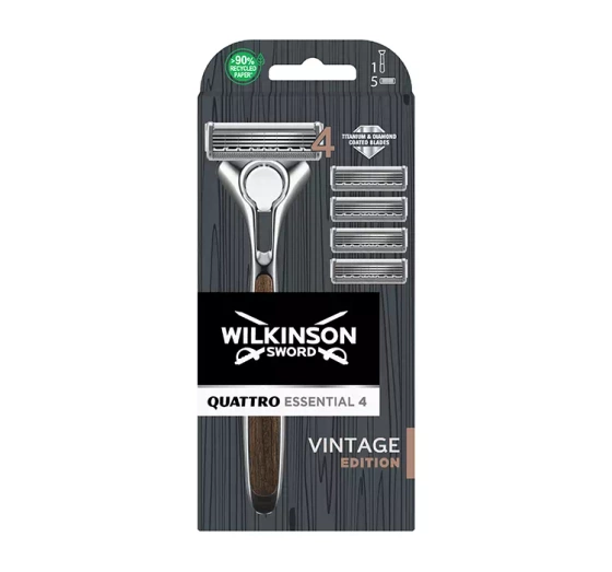 Wilkinson Sword Quattro Essential 4 Vintage maszynka do golenia dla mężczyzn rączka   5 wkładów