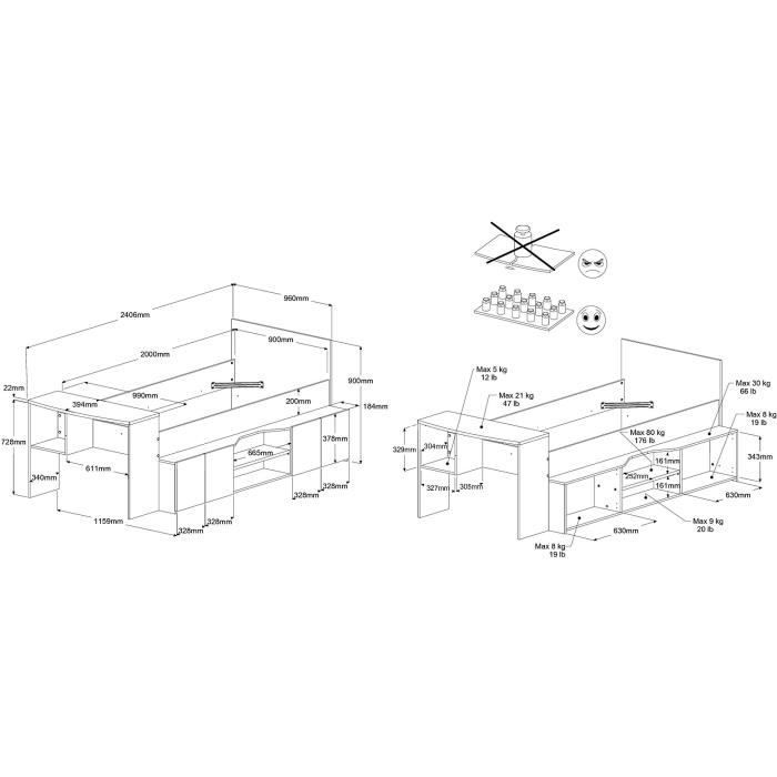CLOE Children's Combination Bed with Storage and Desk - 90 x 200 cm - White and Oak Finish - PARISOT