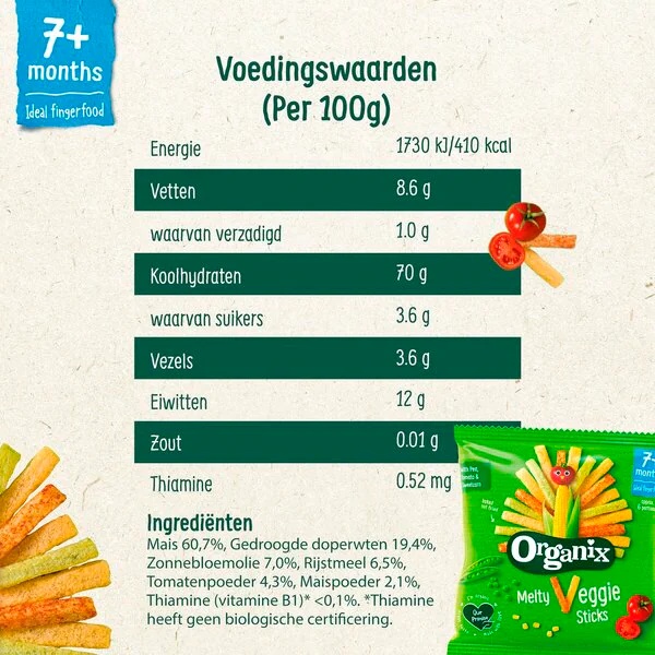 Organix 7+M Melty Veggie Greenesticks 15g