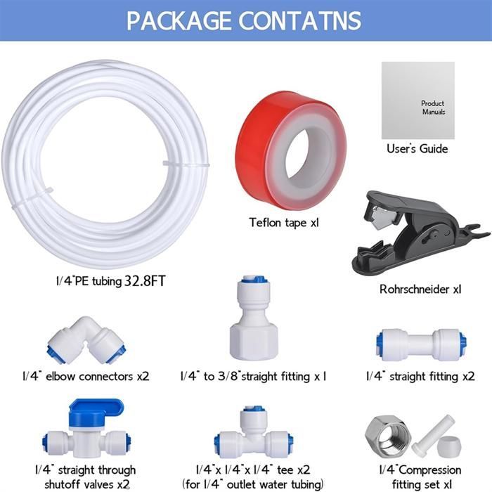 32.8-Foot Refrigerator Water Line Kit, 1/4 Inch Outside Diameter Water Line Kit for Water Filter System