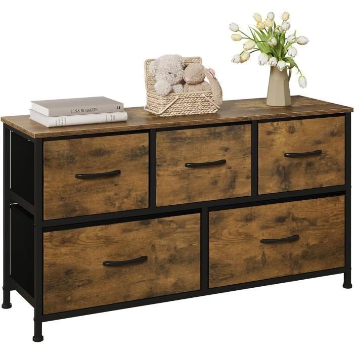 WOLTU Commode, Kast van bewerkt hout, Stoffen lades, Metalen frame, Industriële stijl, 100x30x54cm, Rustiek bruin W0ITT0093