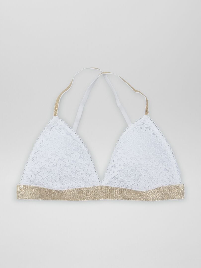 Sutiã triangular acolchoado com renda - Branco