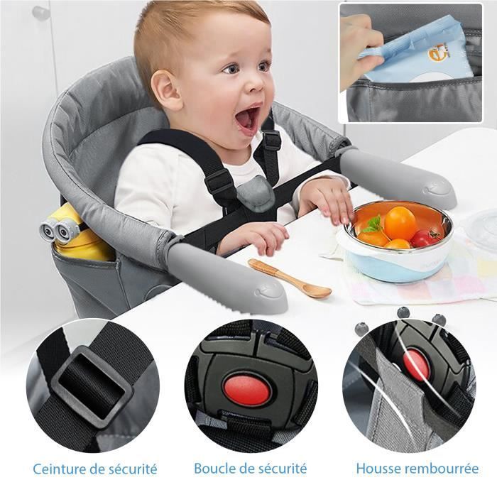Silla elevadora plegable para bebé - LZQ - Asiento de mesa 6-36 meses - Gris - Tela Oxford - Acero inoxidable - ABS