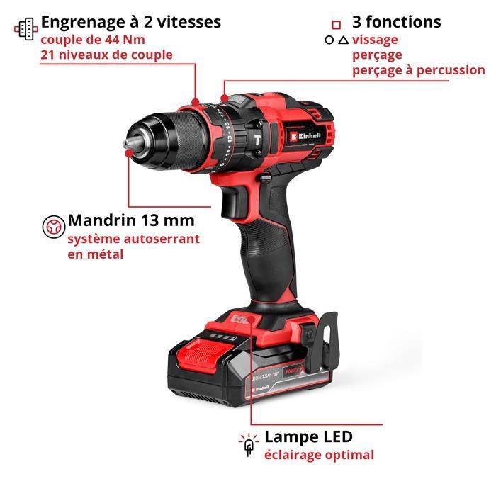 Einhell TE-CD 18/44 Li-i Cordless Impact Drill Driver (1 x 2.5Ah) PXC (18V) Supplied with 2.5Ah Battery and Charger