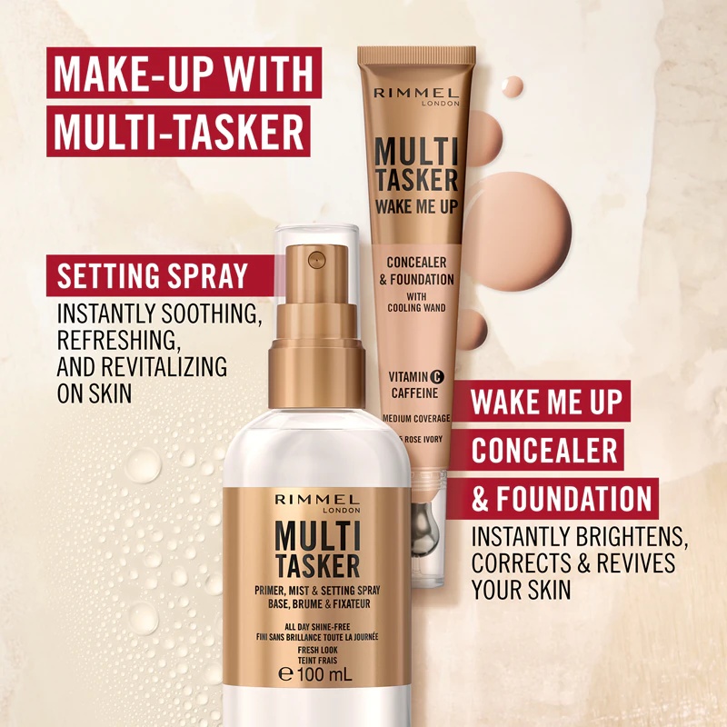 „Rimmel Multi-Tasker“ makiažo pagrindo bazė ir fiksuojamasis purškiklis viename