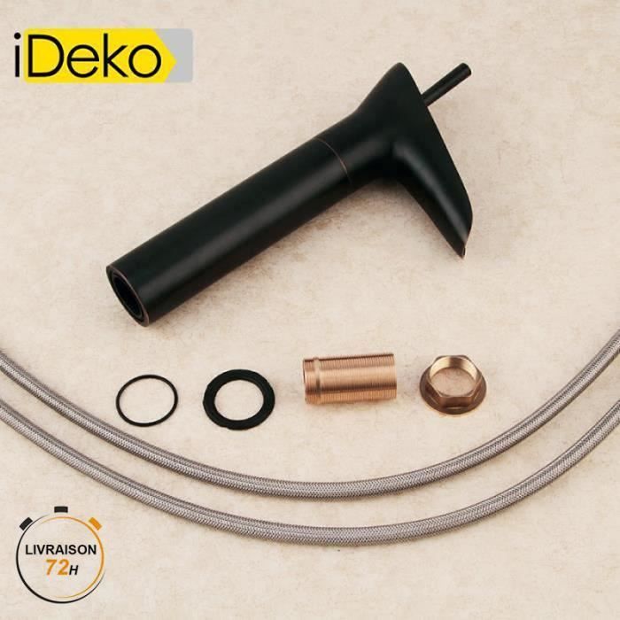 iDeko® Robinet Mitigeur lavabo cascade salle de bain Noir avec Flexible (Haut)