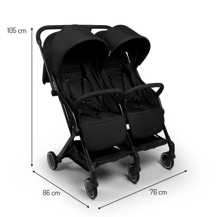 Poussette Double Buggy - BANINNI Adige - Pour Duos et Jumeaux - Gris - 0 à 36 mois - Jusqu'à 15Kg