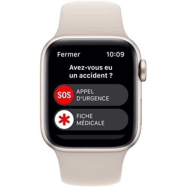Apple Watch (Series SE) 2022 GPS 44 mm - Aluminium Lumière stellaire - Bracelet sport Blanc - Reconditionné - Excellent état