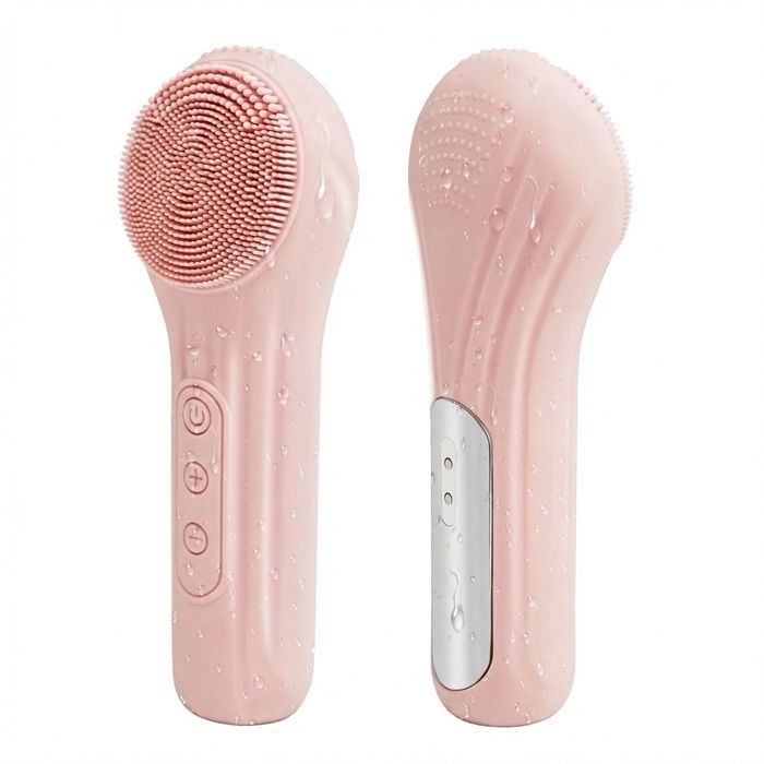 Brosse nettoyante visage électrique, adaptée aux hommes et aux femmes, nettoyage rapide, exfoliation, rechargeable par USB - Rose